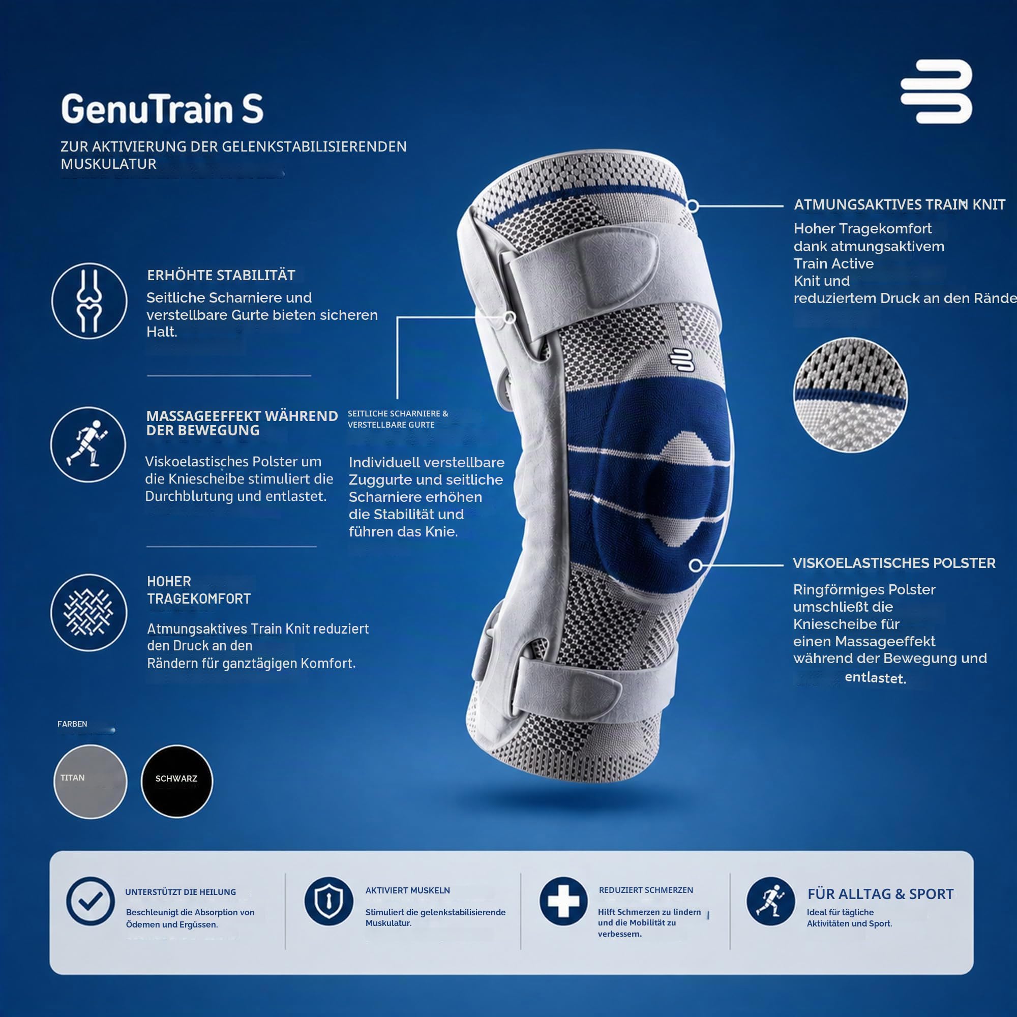 BAUERFEIND GenuTrain S Kniebandage – atmungsaktive Strick-Kompressions-Kniebandage zur Linderung von Schmerzen und Schwellungen durch Arthritis, ACL-Verletzungen, Meniskusriss, medizinische