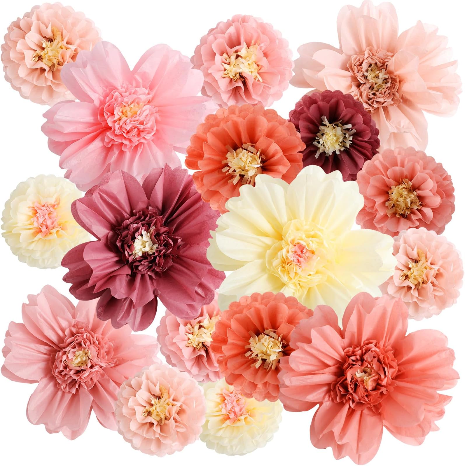 TaoBary Large Colorful Tissue Paper Flowers Giant Fiesta Paper Pom Poms Mexican Birthday Decorations for Wall Wedding Backdrop Centerpiece Party Supplies(20" and 10",Rose Gold, Blush Pink,12 Pcs)