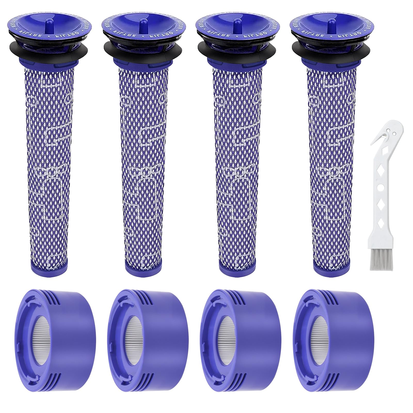 V8 V7 Animal Filter Replacement for Dyson V7 V8 Animal Absolute Motorhead Cordless Stick Vacuum Cleaner, 4 Post Filter, 4 Pre Filter and V8 V7 Roller Brush, Part # 965661-01 & 967478-01
