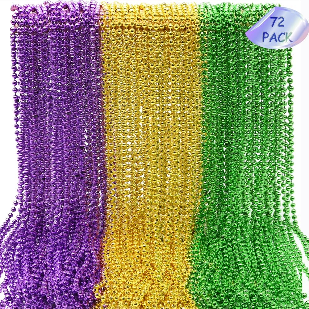 CAMIRUS 72PCS Mardi Gras Beads Necklace Bulk, 33'' Metallic