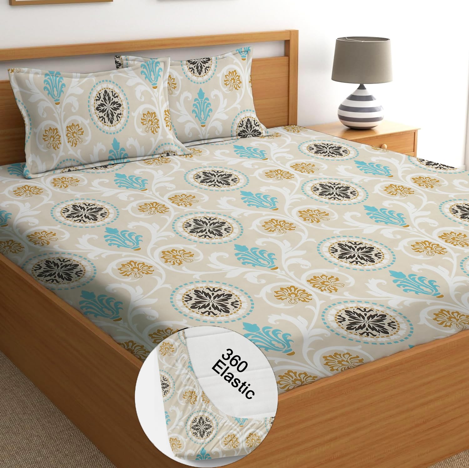 STARNSTYLE 100% Cotton Super Soft 240 Thread Count Elastic Fitted All Around Elastic Printed King Size Double Bed Bedsheet with 2 Pillow Cover 72" X 78" (B0DC6K5SYP) Amazon Price History, Amazon Price Tracker