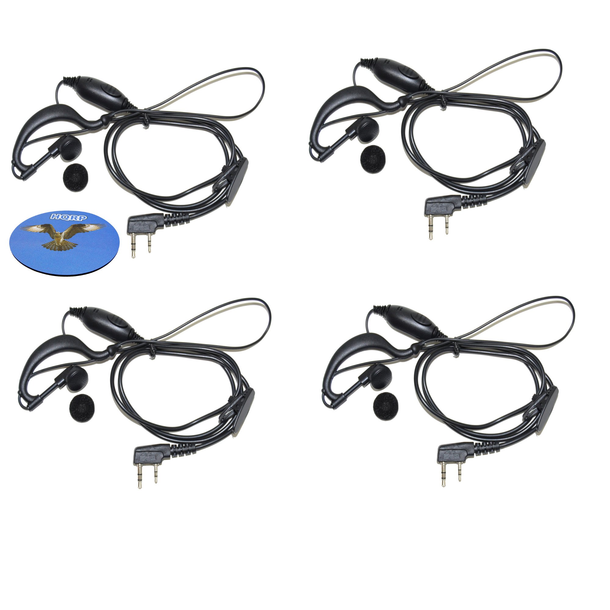 HQRP 4-Pack G Shape 2 Pin Earpiece Headset PTT Mic Compatible with Kenwood TH-K2 / TH-K2A / TH-K2E / TH-K2ET / TH-21 / TH-21AT / TH-21BT / TH-22 / TH-22A / TH-22AT / TH-22E / TH-25 / TH-26