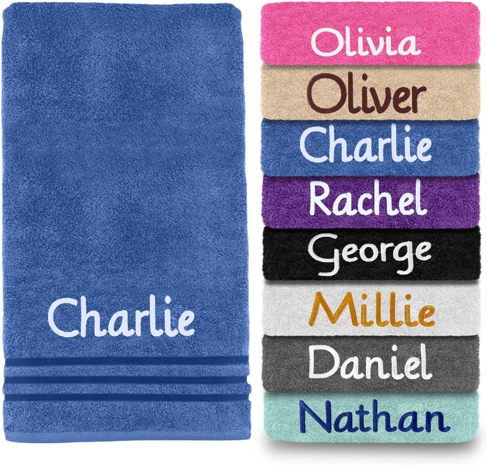 Personalised Embroidered Towels Set ANY NAME | Face Cloth | Hand Towel | Bath Towel | Bath Sheet | Beach Swimming Towel | Supreme 100% Egyptian Cotton 550GSM (Bath Towel, Royal Blue)
