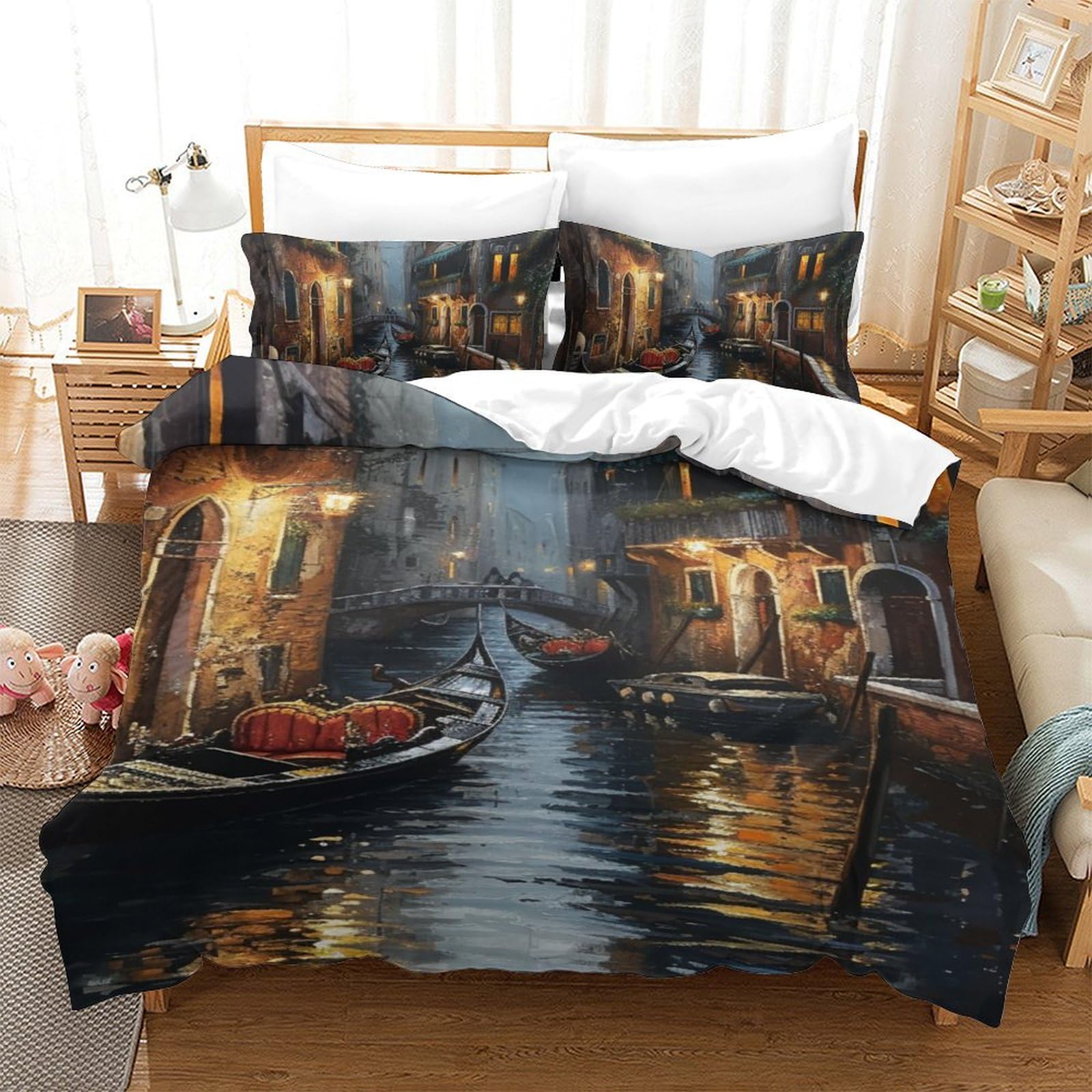 Literie enfants Venise impression 3D en microfibre 140x200 pour chambre ado