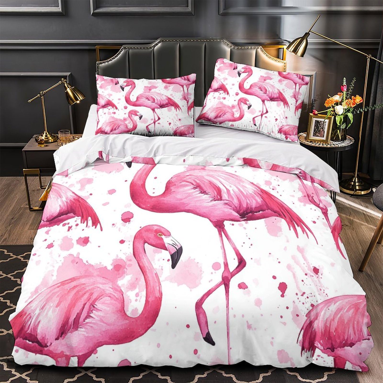 Housse de couette flamant rose pour chambre ado tendance déco aquarelle 3D