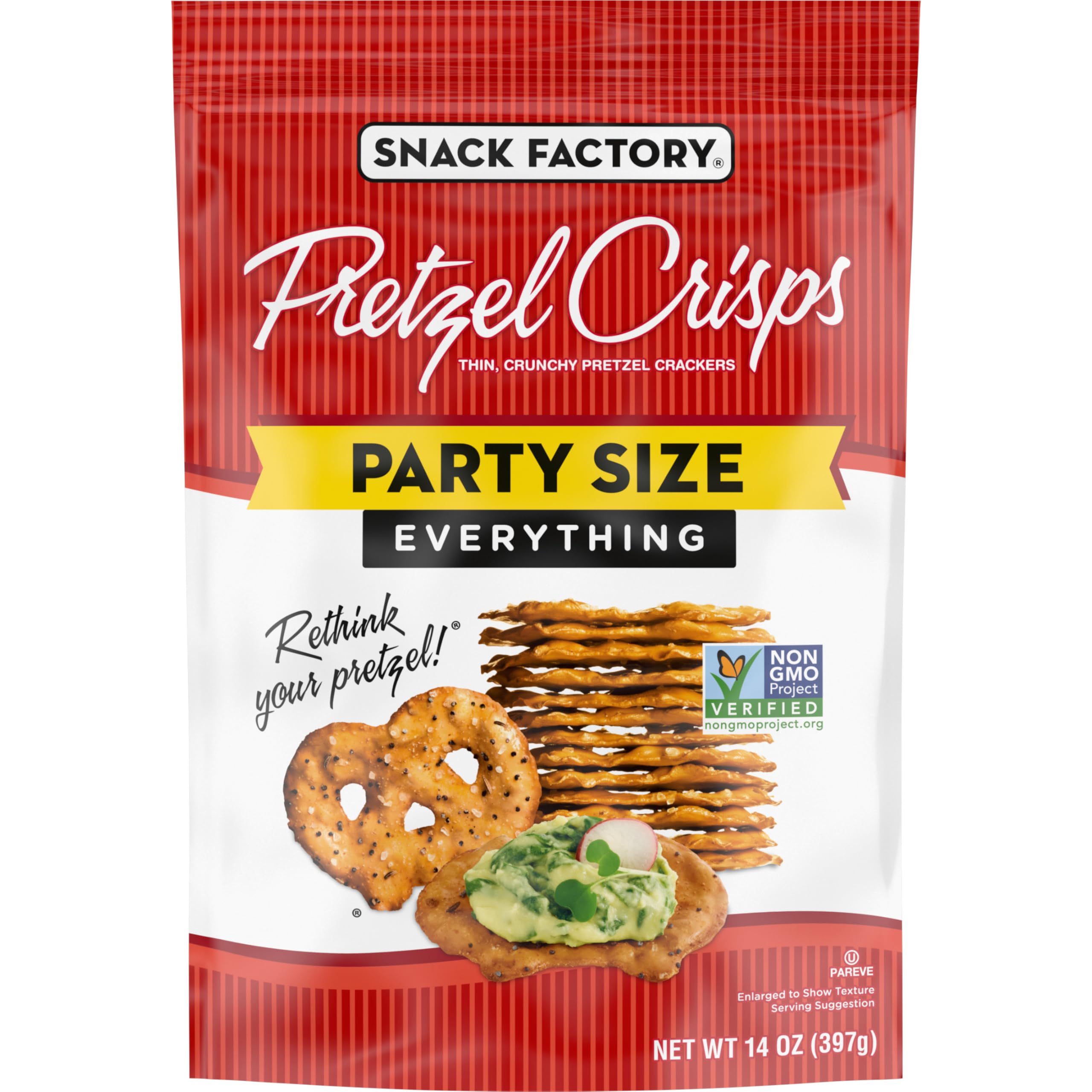 Snack Factory Everything Pretzel Crisps, Non-GMO, 14 OZ Party Size Bag