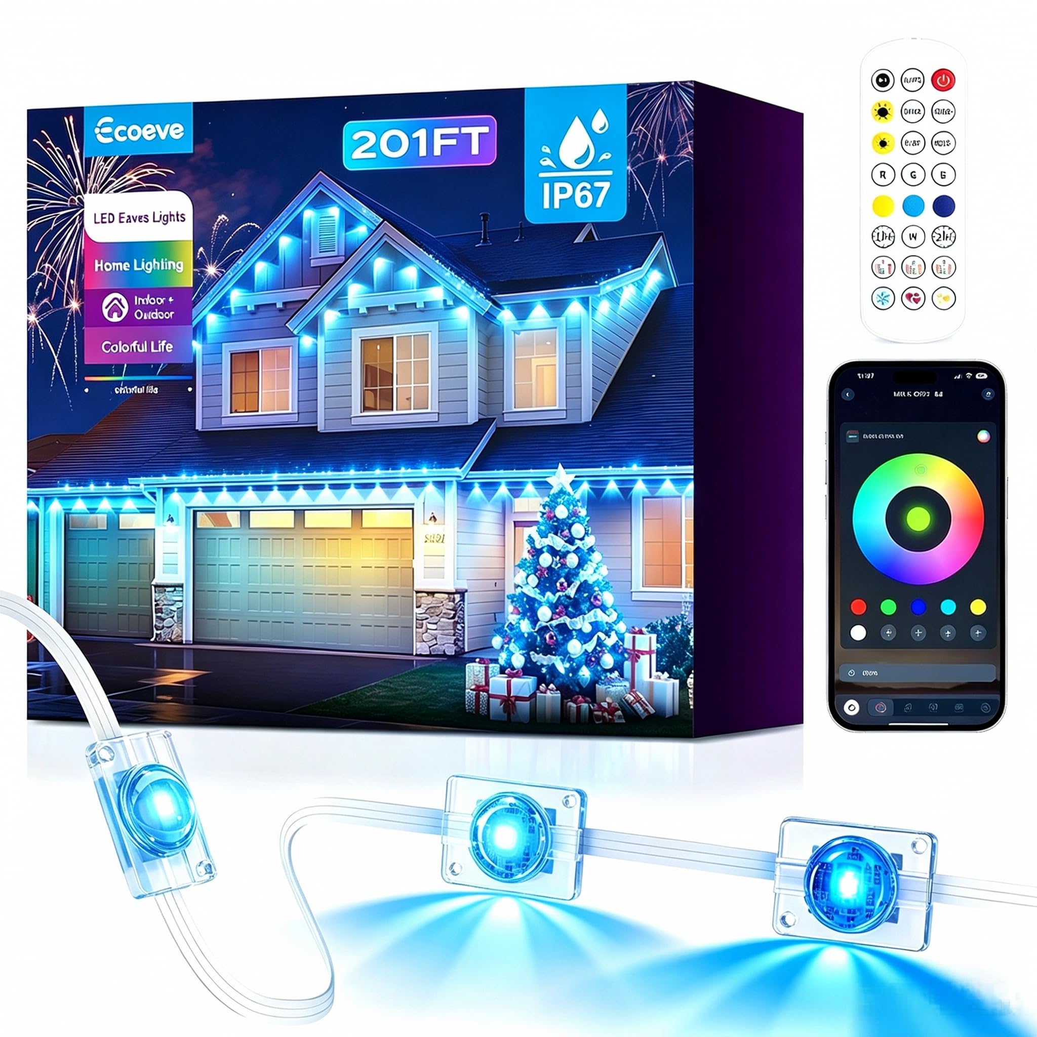 Photo 1 of Ecoeve 201ft RGB+IC Permanent Outdoor String Lights