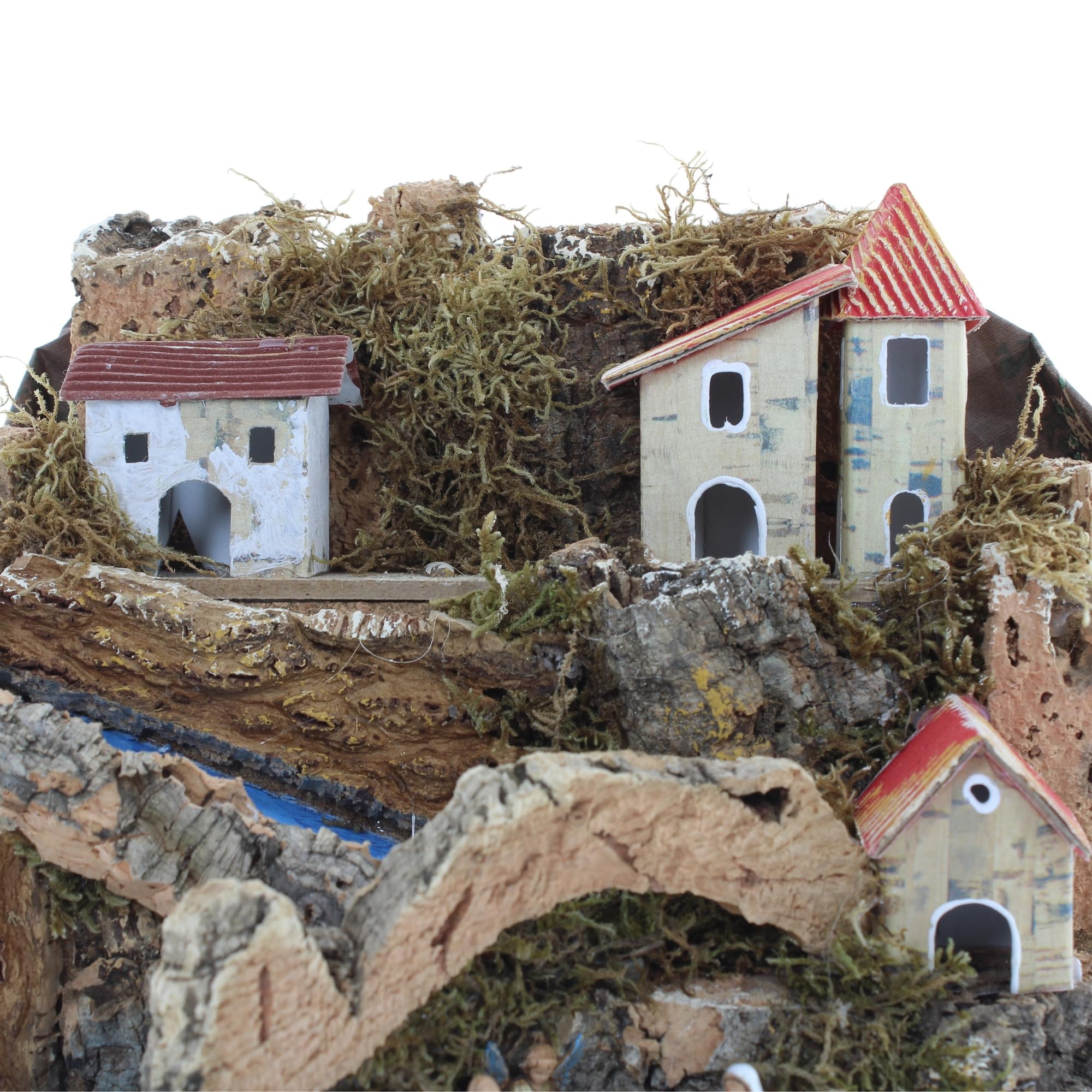 Borgo Per Presepe Moranduzzo Con Cascata - 24x21x26 Cm, 6 Statuine Da 3.5 Cm, Realizzato A Mano In Italia, Stile Rustico