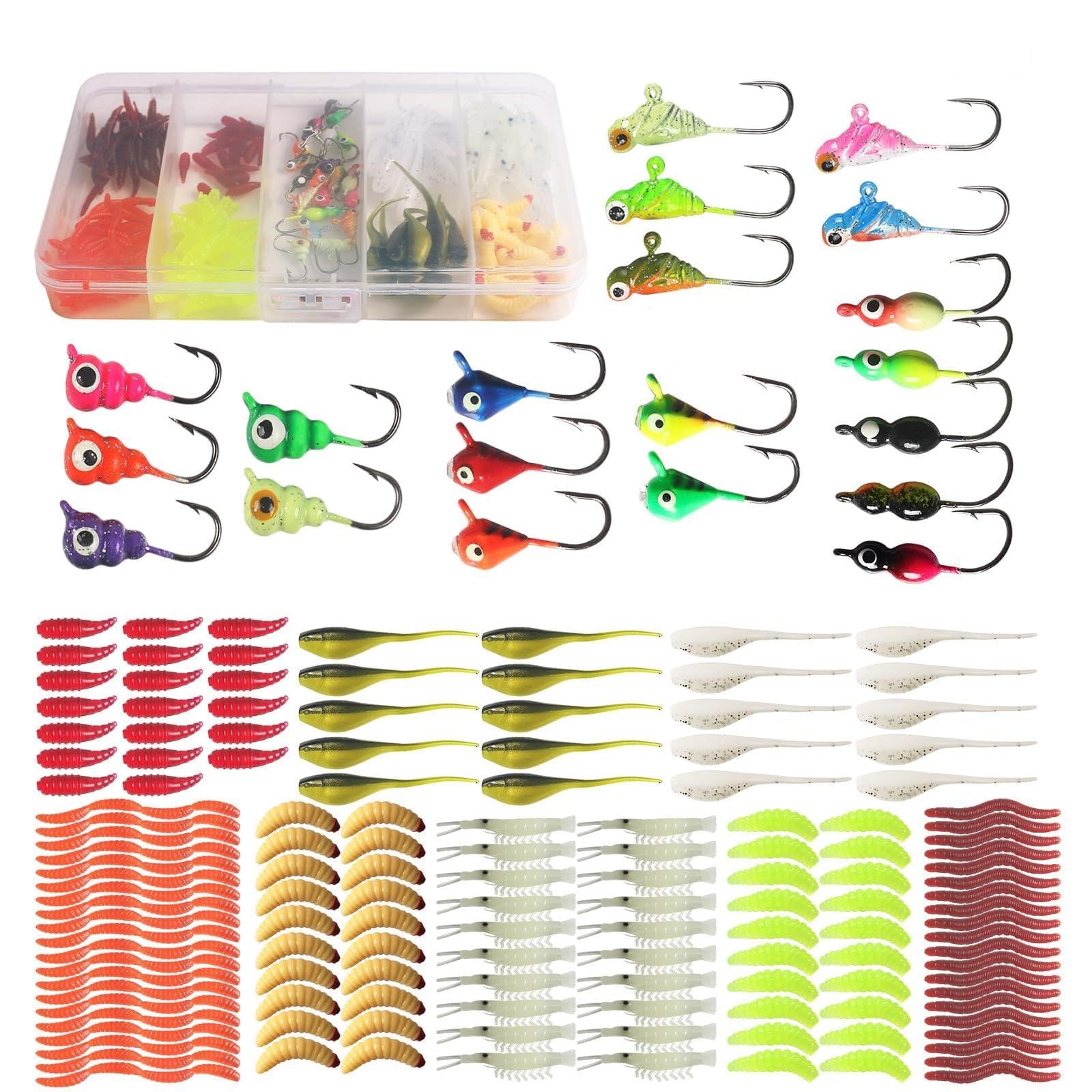 Kit di maschere per la pesca sul ghiaccio, 190 pezzi di esche morbide dai colori brillanti