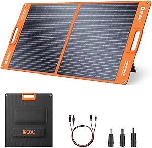 EBL Solar Panel 100W Portable Solar Panel (Upgraded) for 240/300/500/1000/1500/2000 Power Station, with Adjustable Kickstand and Parallel Cable, Waterproof IP65 for Outdoor Camping Hiking RV Trip