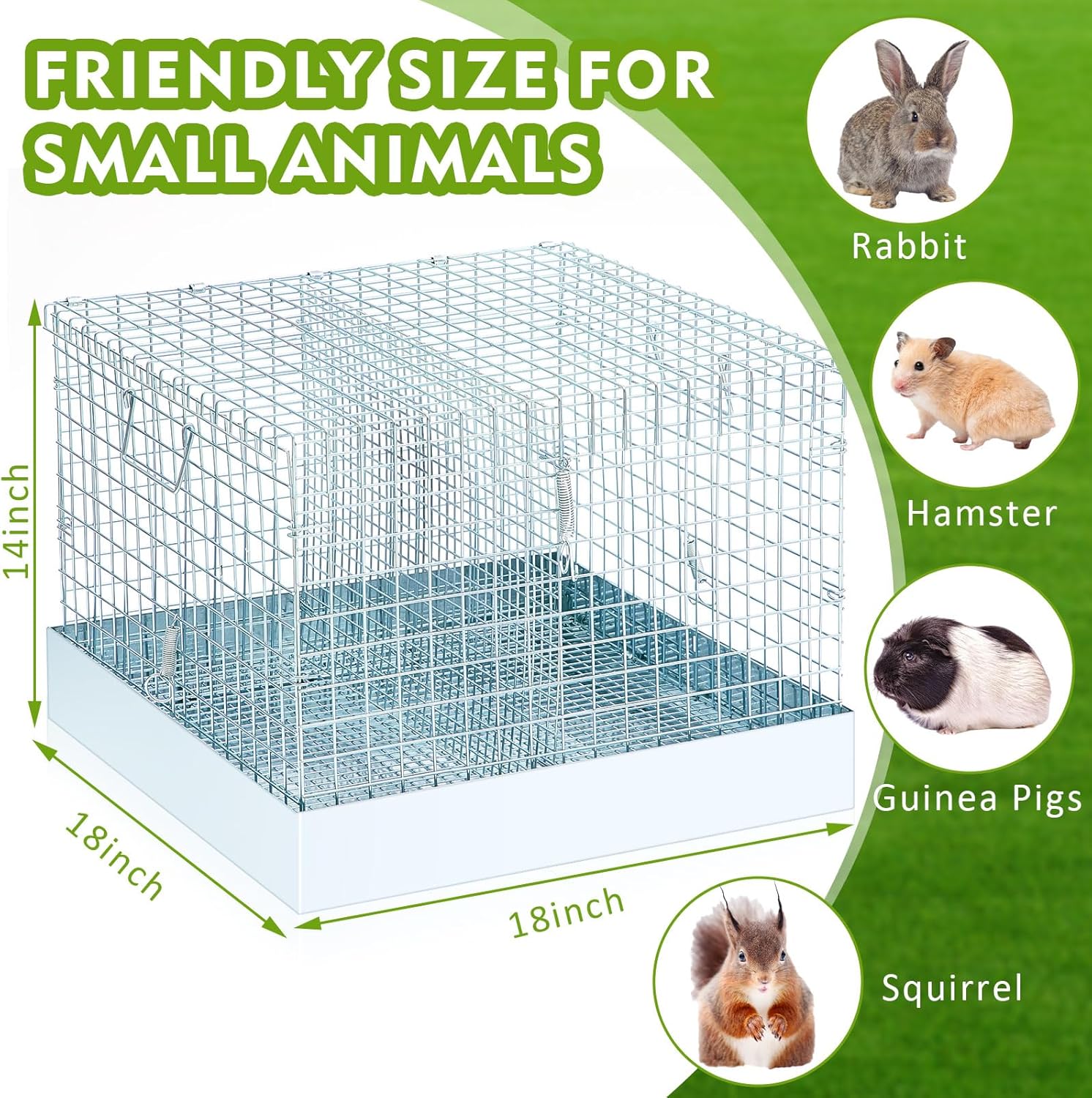 2 Hole Folding Rabbit Transport Cage, Portable Bunny Carrier with Tray and Handles for Travel or Temporary Housing, Indoor Outdoor Pet Habitat Animal Enclosure(18 x 18 x 14 in)