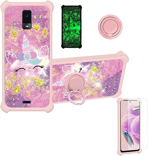 Miniatura 31 de Cricket Debut S2 - Funda compatible con AT&T Calypso 4 U380AC U380AA con protector de pantalla de vidrio templado, soporte de anillo, purpurina