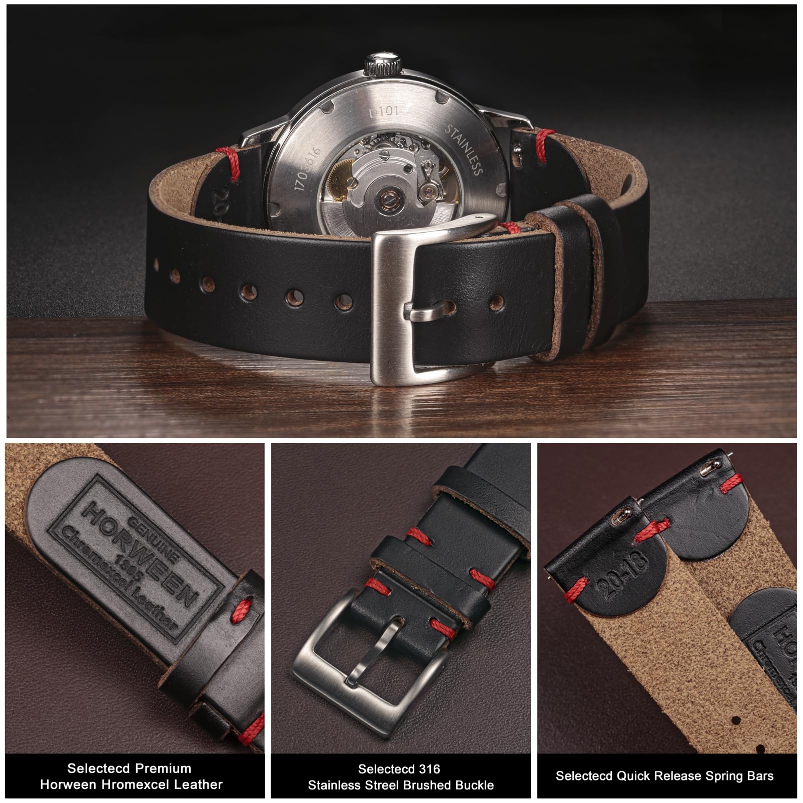 Soft Horween Leather Watch Bands for Men 19mm Watch Strap Quick Release Vintage Watch Wrap with Heavy Duty Dust Buckle - Image 4
