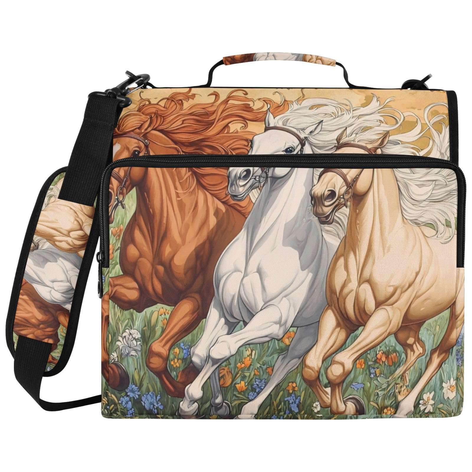 Horse Run Colorful Art Zipper 3 Ring Raccoglitore Bag