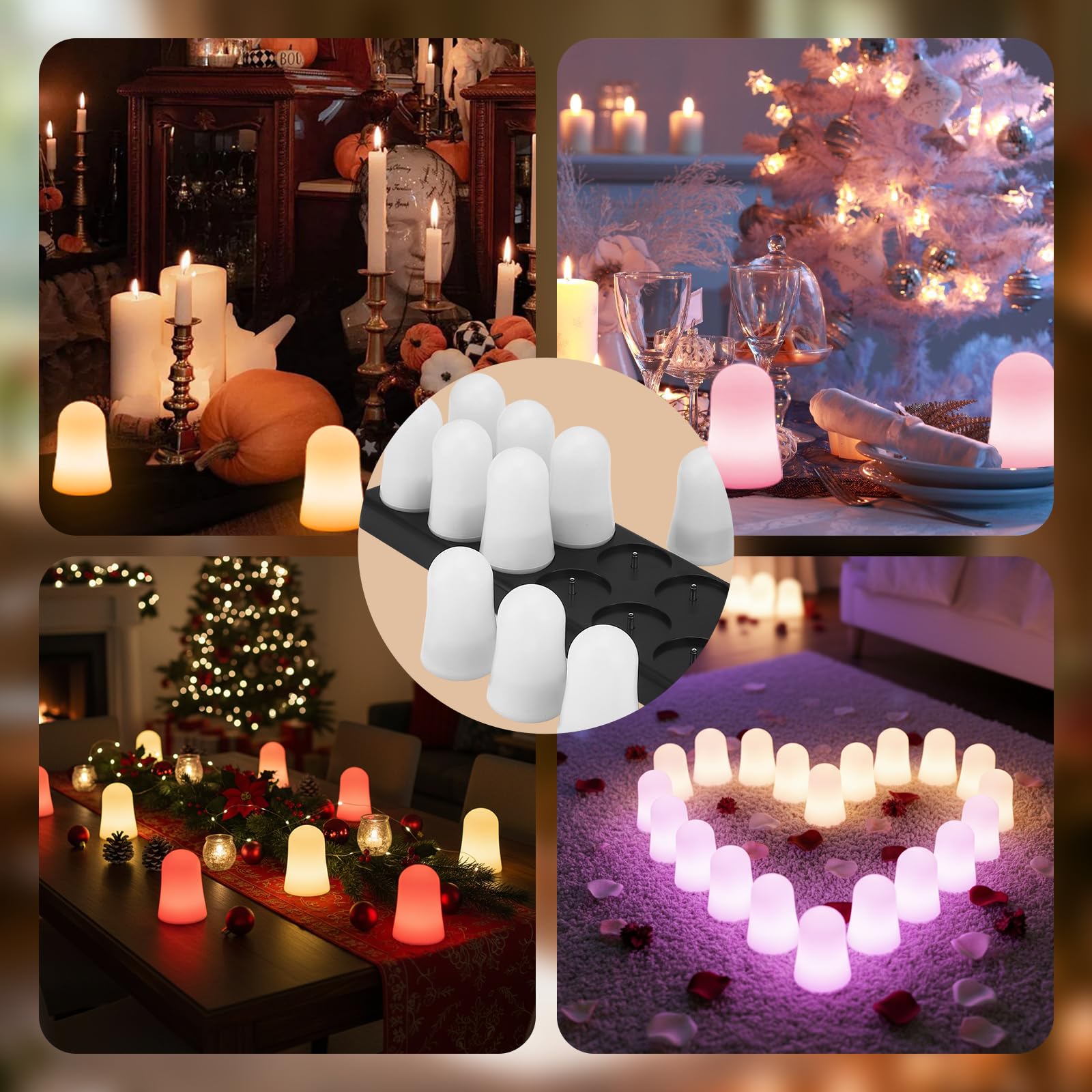 Candele a LED RGB, confezione da 12, multicolore con bianco caldo, base magnetica ricaricabile, telecomando, stazione di ricarica, 5 x 5 x 25 cm