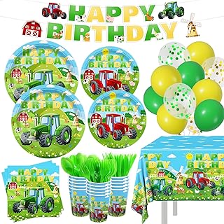 232pcs Tractor Birthday Party Decorations Party Plates Napkins Disposable Paper Cups Tablecloth Banner Boys Tractor Farm Birthday Party Supplies Tableware Set 24 Serve