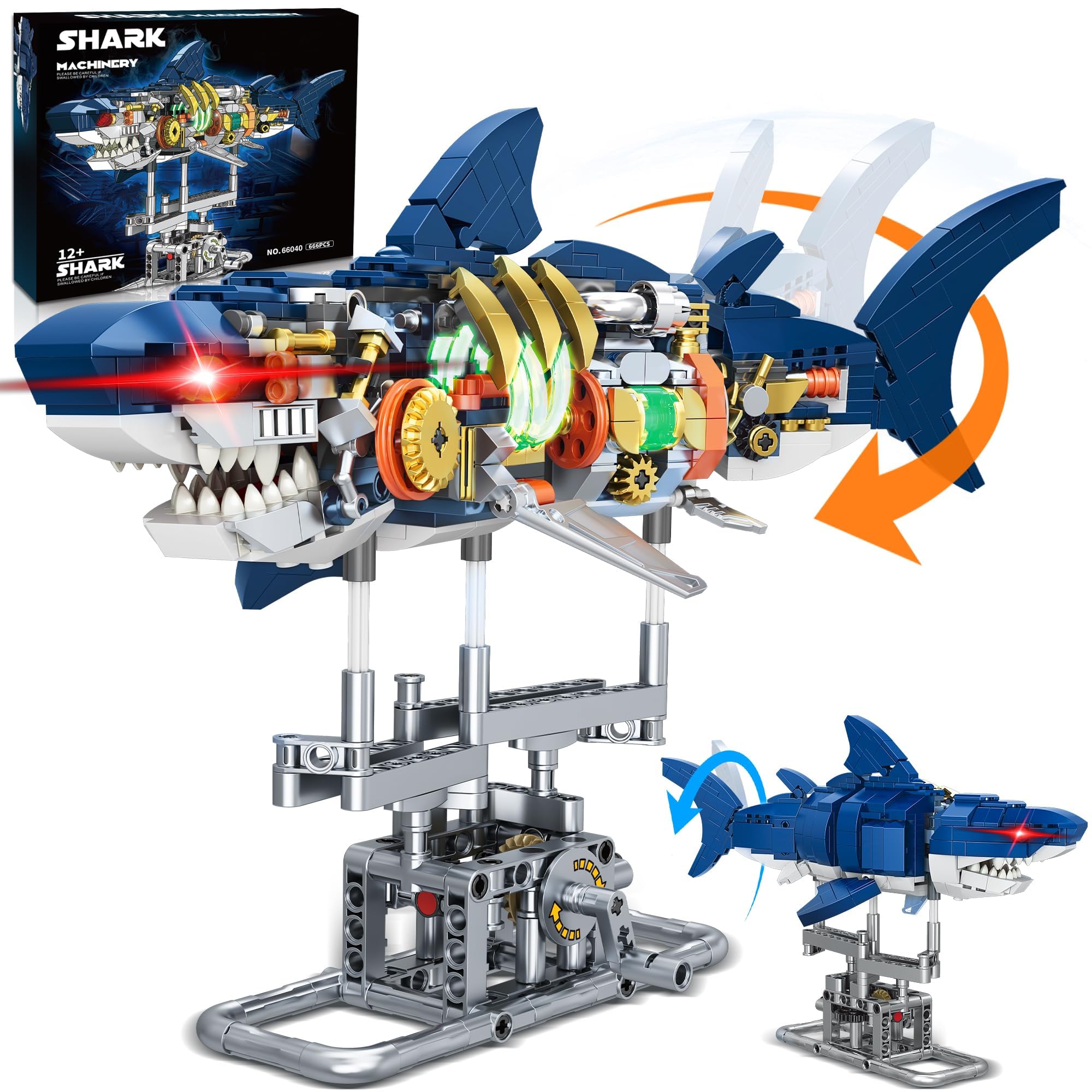 Excefore Shark Sea Creatures Building Set, 687 Ideas Pieces Marine Animal Building Blocks Toys with Display Stand and Light, STEM Toys for Kids, Adults, Crossing Ocean Lovers