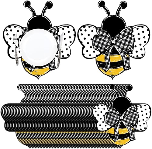 Whaline 50 manteles individuales de papel de verano desechables de abeja, manteles individuales de papel decorativo para el hogar, cocina,