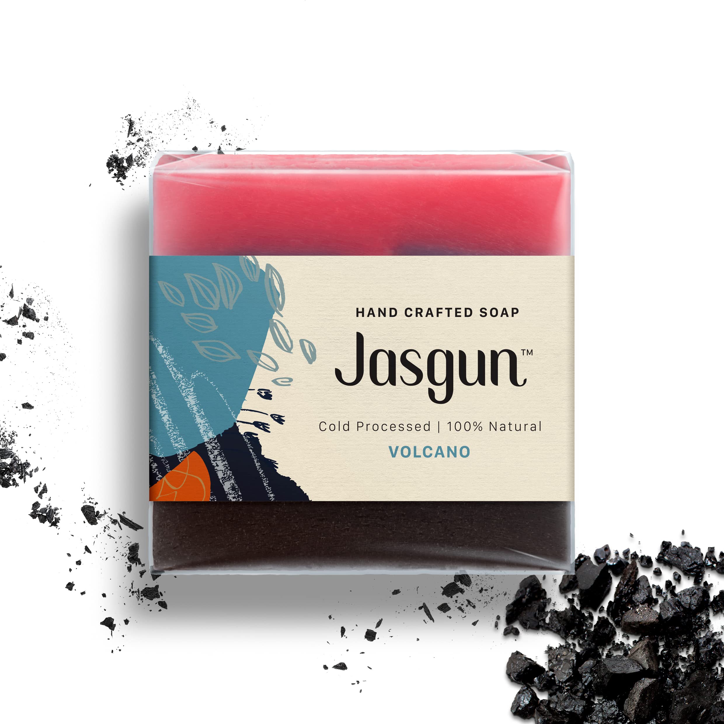 JASGUN Volcano Cold Processed Soap, 100% Natural, Hand Crafted Soap With Tea Tree & Premium Essential Oils and Activated Charcoal,face and body 120 gm
