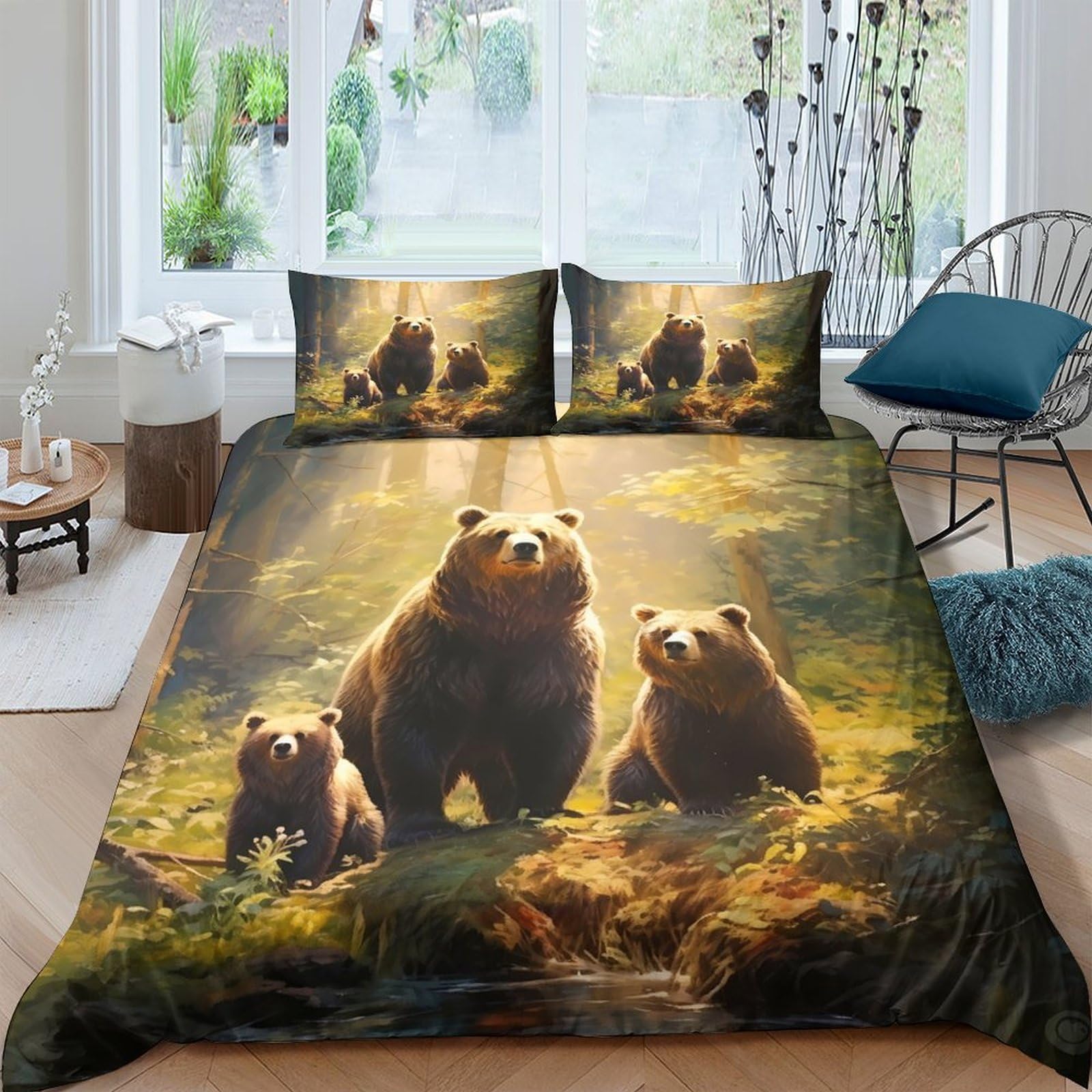 Ctjqhvkz Style-1 3D Printed Forest Bear Fitted Sheet Microfiber Soft Anti-Slip Woodland Animal Bed Sheet For Bedroom Dorm Decor Single（135X200cm）
