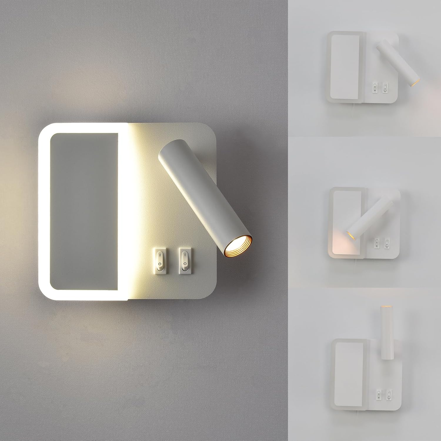 DAYCENT White LED Wall Sconce with Switch 5.5-Inch Modern Square LED Wall Lamp CRI 80 5W 4000K White LED Wall Mounted Lights for Bedroom Bedside Entryway Hallway