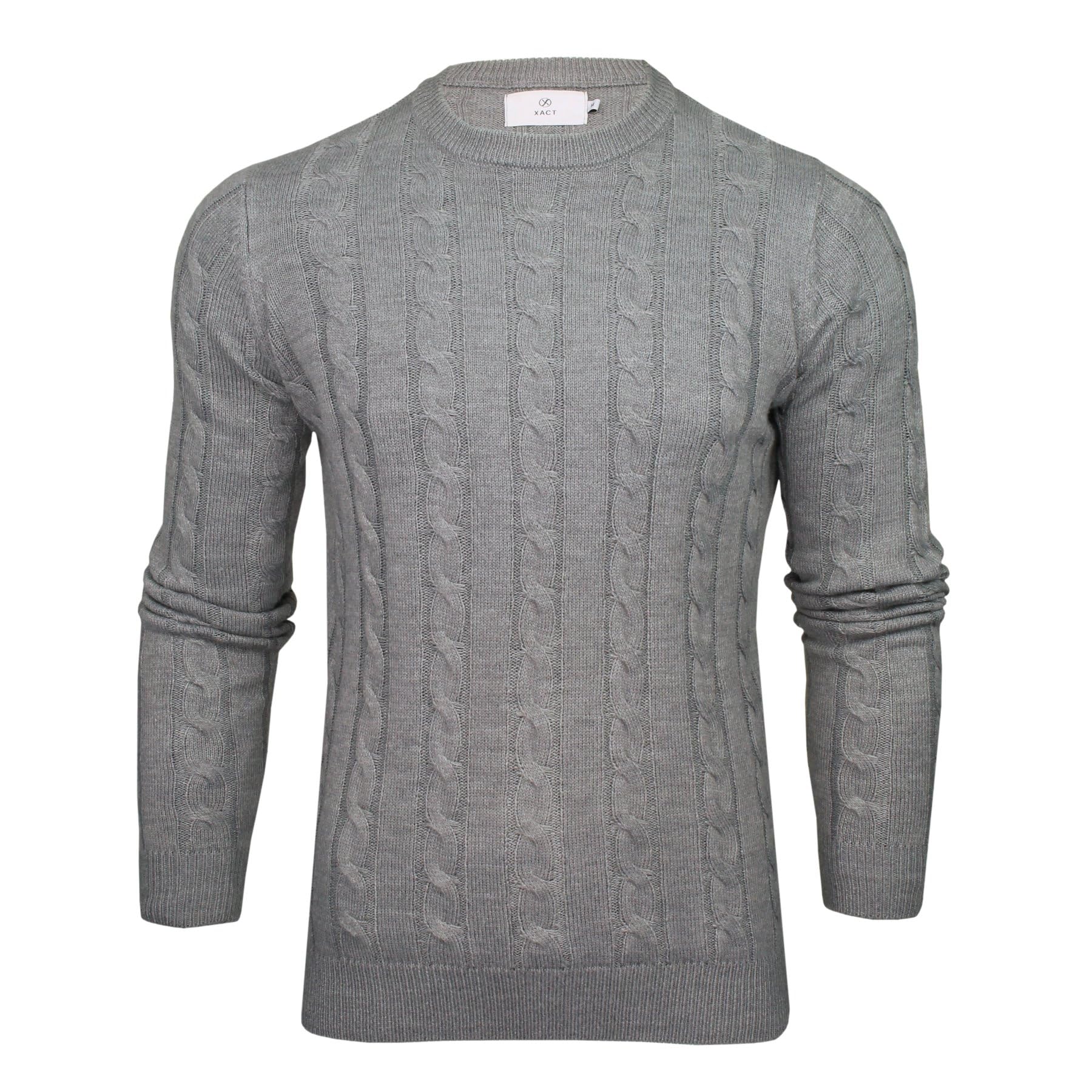 Xact Men's Mid Grey Marl Crew Neck Cable Knit Jumper (Mid Grey Marl) Xl
