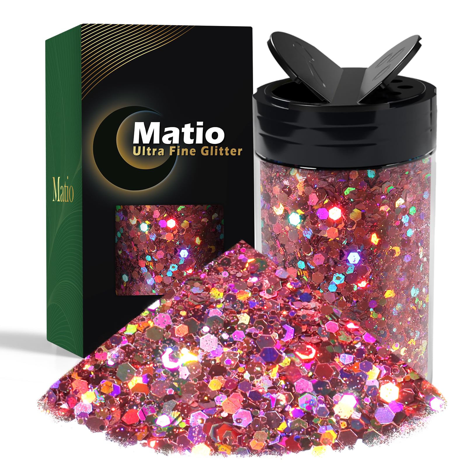 Matio Holographic Chunky Glitter, 7.8oz/220g Rose Pink Craft Glitter — image 1