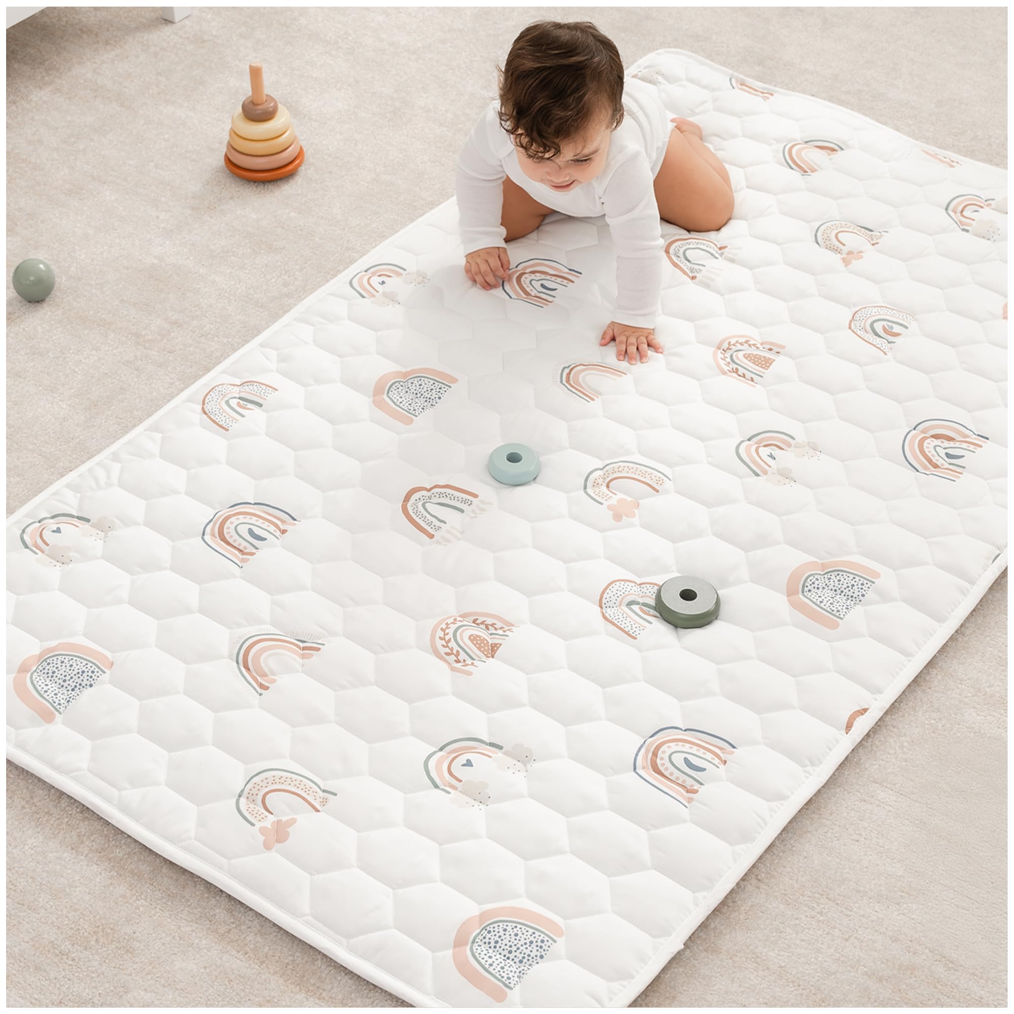 Comfy Cubs Rectangle Kids Play Mat - Small 36 x 60 inches Soft Quilted Baby Floor Mat with Non-Slip Bottom - Plush Design for Toddlers' Playtime - Comfortable and Durable - Rainbow Rainbow Rectangle - 36" x 60"