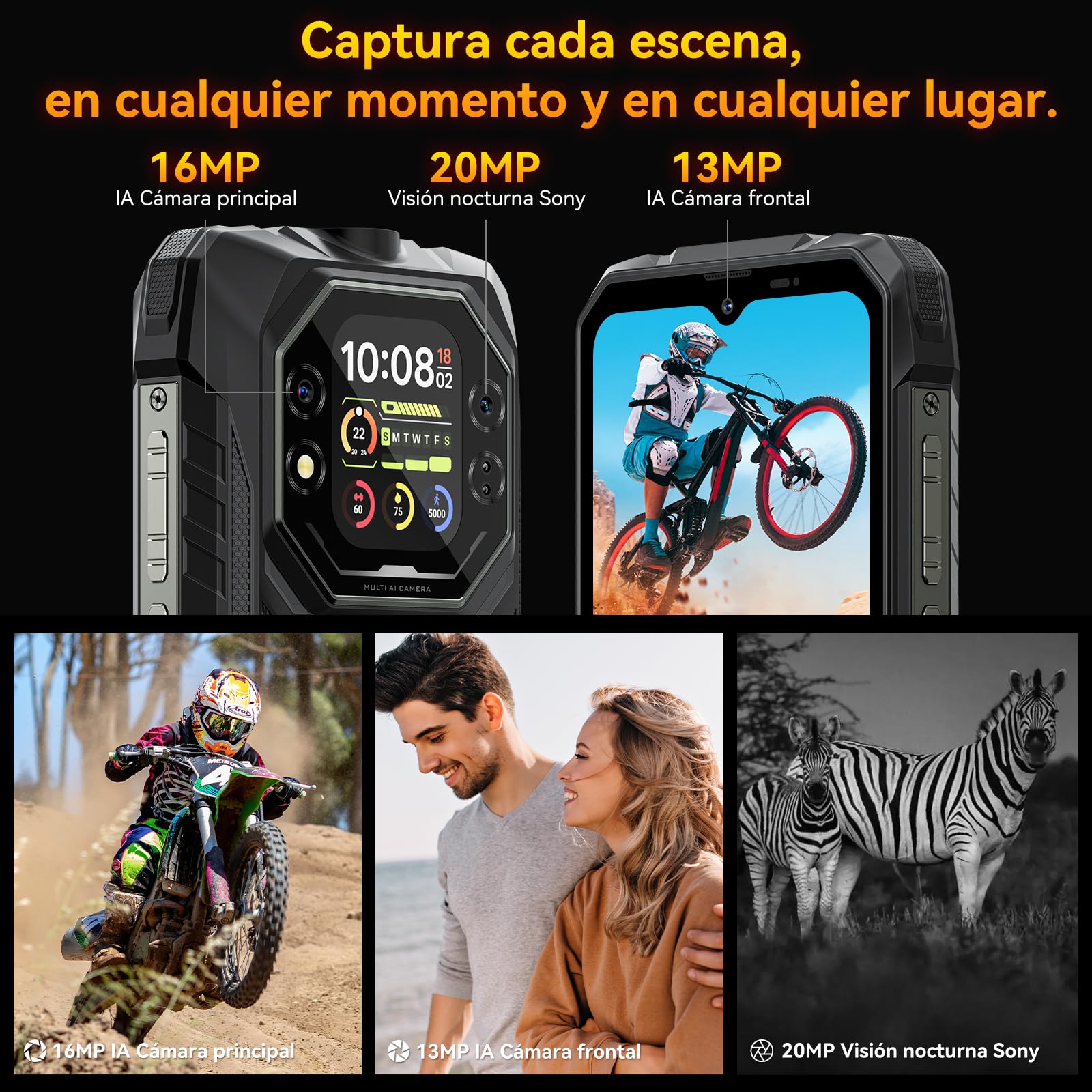Blackview Rock 1 Android 16 Móvil Resistente 15000mAh, Móvil Irrompible para Aventureros y Senderismo, Doble Pantalla, 24GB+256GB, Visión Nocturna 20MP, Gemini AI, NFC, 3 Años de Garantía