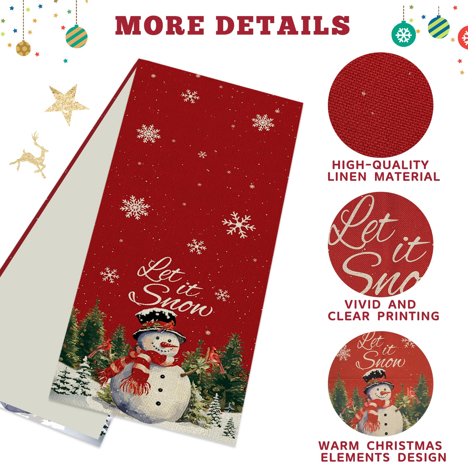 Amazon.co.jp: クリスマステーブルランナー 雪だるま Let It Snow Red