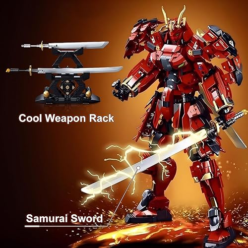 Miniatura 3 de HIGH GODO Samurai Mech Warrior - Juego de construcción de bloques de construcción de robot con espadas dobles, 923 piezas, regalo creativo