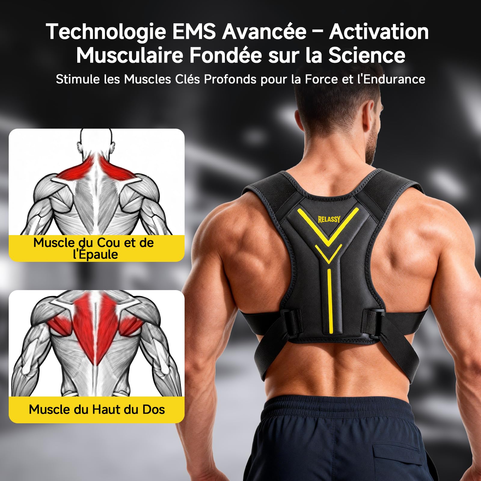 Électrostimulateur Musculaire pour Cou et Dos, EMS Masseur Dos et Cervicales avec Télécommande, Stimulateur Musculaire 30 Niveaux & 10 Modes, Sangle Electrostimulation pour Cou Dos, Entraîneur Cou EMS