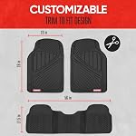 Motor Trend FlexTough Performance Tapis de sol en caoutchouc tout temps - 3 Tapis de plancher en pièces Linges de voiture pour camion de voiture SUV, Imperméable (Noir)