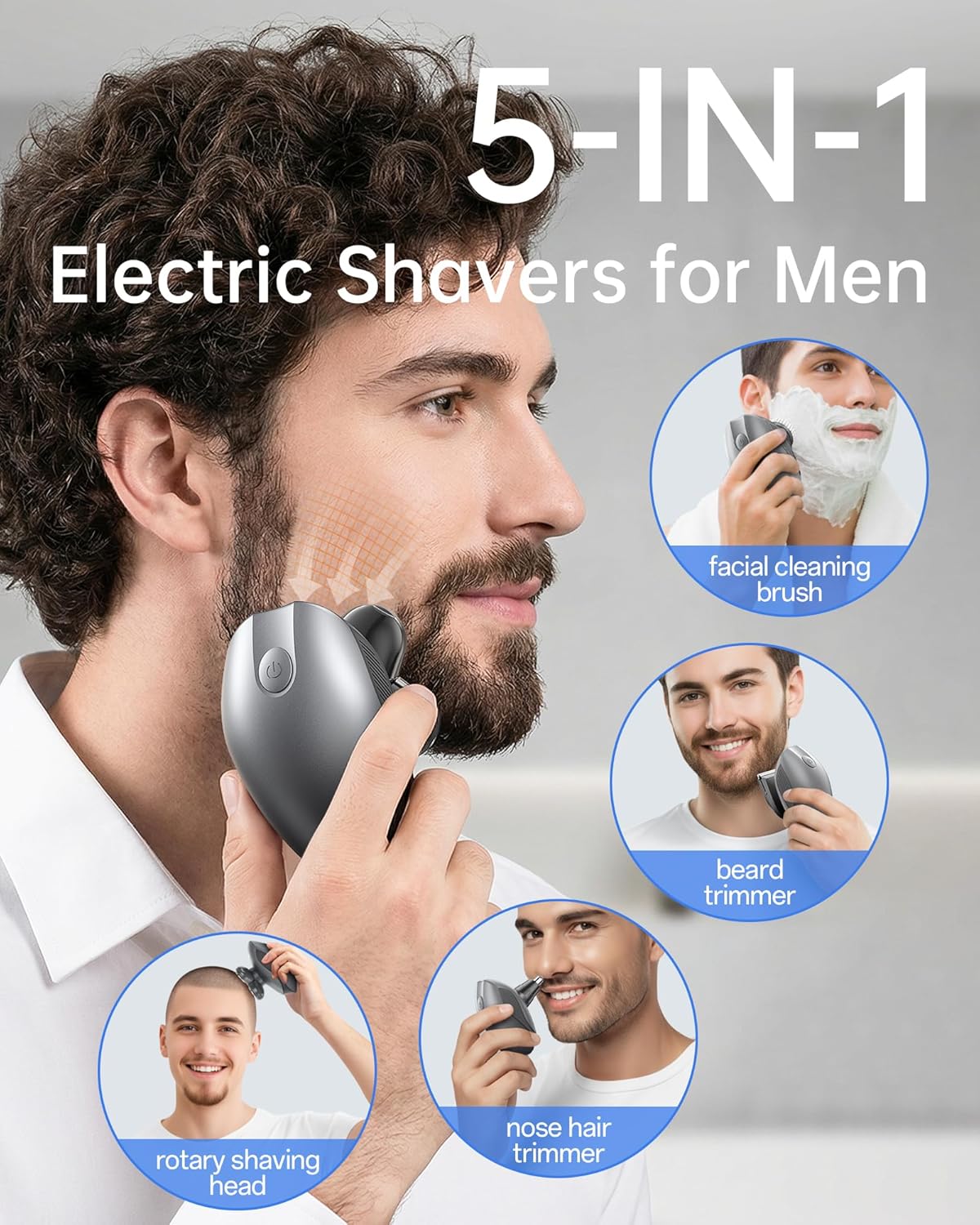 Electric Razor for Men, 5-in-1 Multi-Function Electric Shavers for Men, IPX7 Waterproof Bald Head Shaver with LED Display, Rechargeable Beard Trimmer Body Hair Trimmer, Ideal Gifts for Husband (Black) - Image 2
