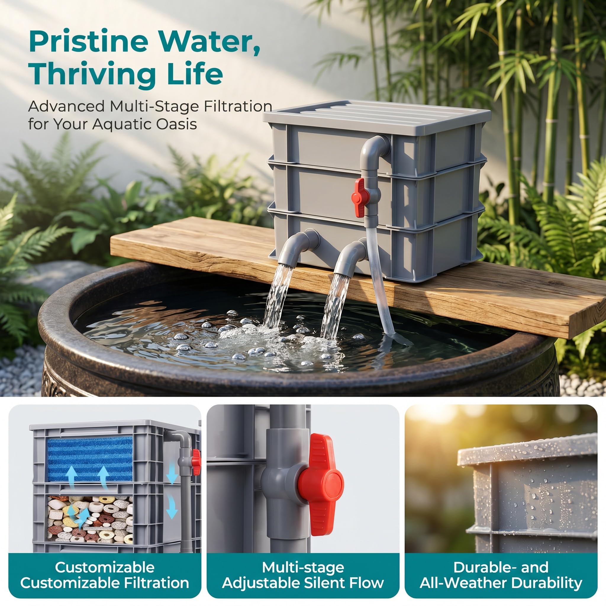 Filtro para Acuario, Caja De Goteo Externa con Cascada Y Flujo Ajustable, Sistema De Circulación De Agua para Pecera DIY, Bomba Y Material Filtrante No Incluidos. Gray 24.5x17.5x42.5cm