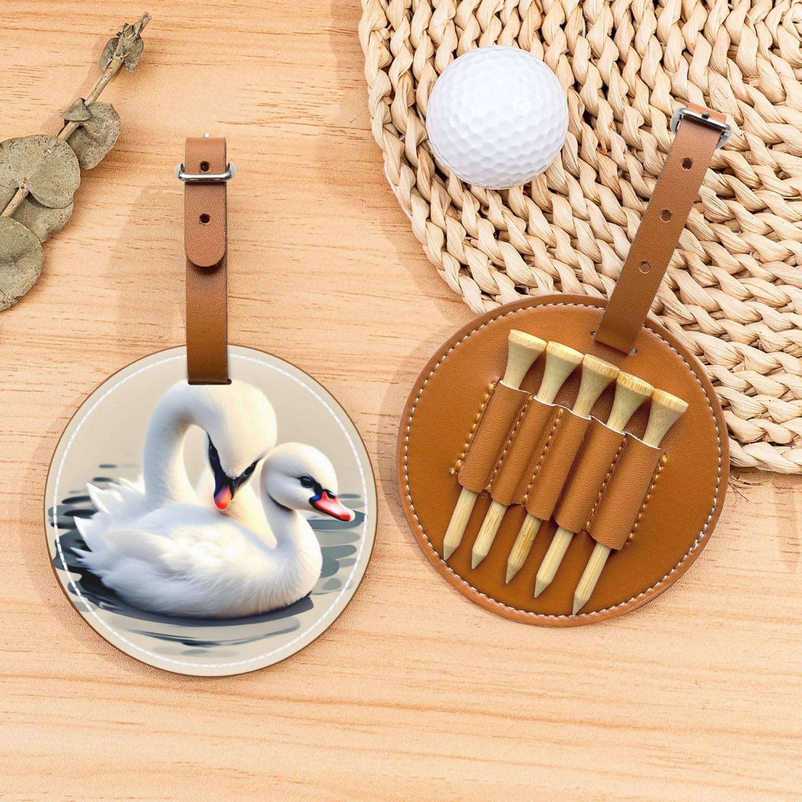 Cute Little swan Brown Golf tee Storage Bag - Durable and wear-Resistant Golf Accessories