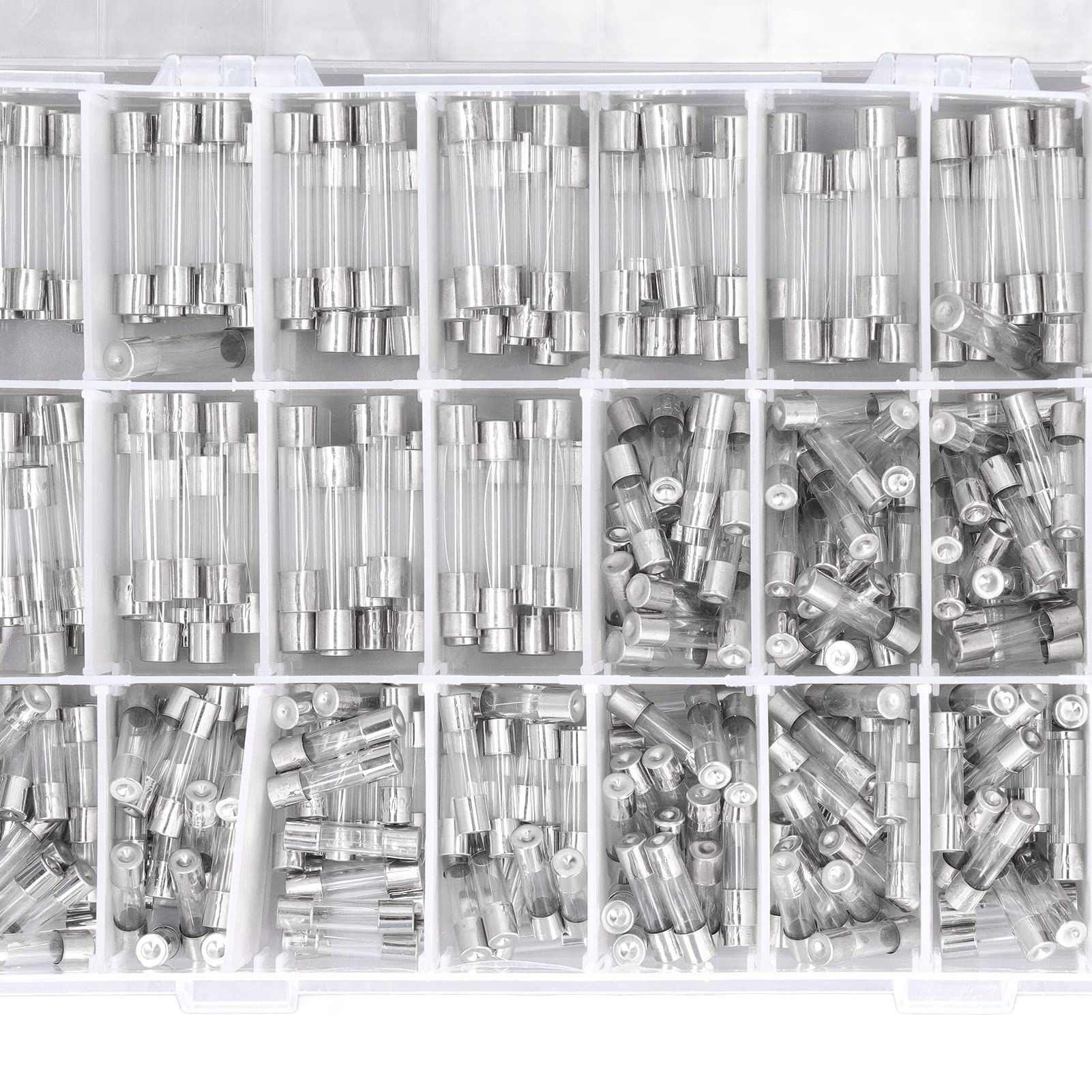 360 szt. Szklana Rurka Bezpiecznikowa 24 Typy 0,25A 0,5A 1A 2A 3A 4A 5A 6A 7A 8A 10A 15A 20A 6x30mm 5x20mm 250V Zestaw Asortymentowy