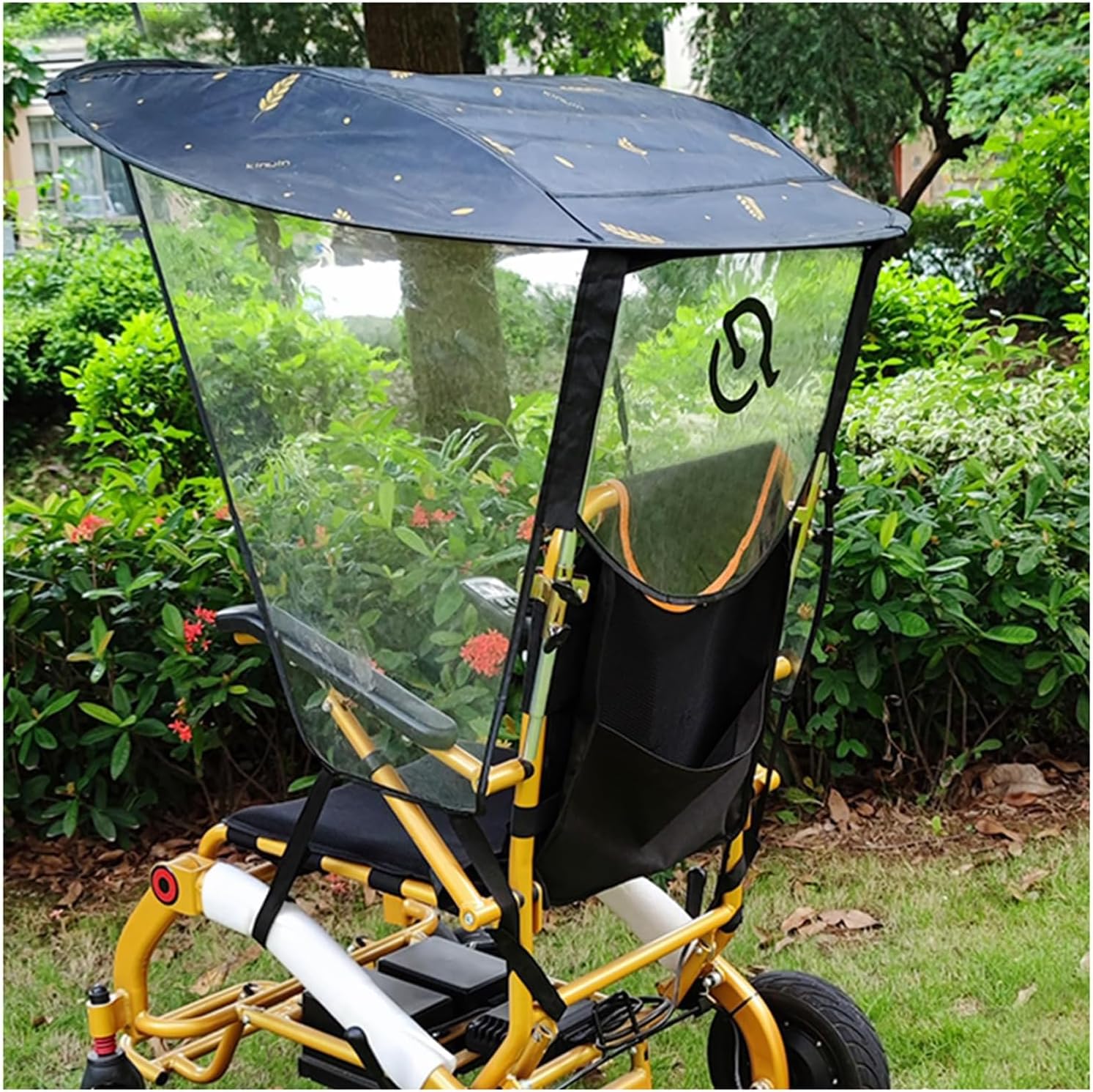 Wheelchair Sunshade Canopy Umbrella Cover, Folding Rainproof Umbrella Canopy Cover, UV-Proof Awning, Adjustable Wheelchair Canopy Outdoor Umbrella Holder for Most Wheelchairs