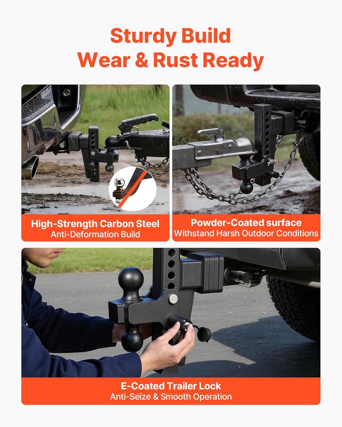 VEVOR Adjustable Trailer Hitch, Fit 2.5 Inch Receiver, Trailer Hitch Mount with 2 Inch & 2-5/16 Inch Balls, 28000 lbs GTW, 8 Inch Drop, Towing Ball Mounts for RVs, Off-Road Vehicles and Trucks, Black