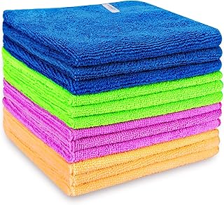INFOK Microfiber Cleaning Cloth - 12 Pcs Premium Microfiber Towels, Highly Absorbent, Reusable Household Cleaning Supplies - for Kitchen Towels, Dish Towels, Dust Cloth, Cleaning Rags, Size:12