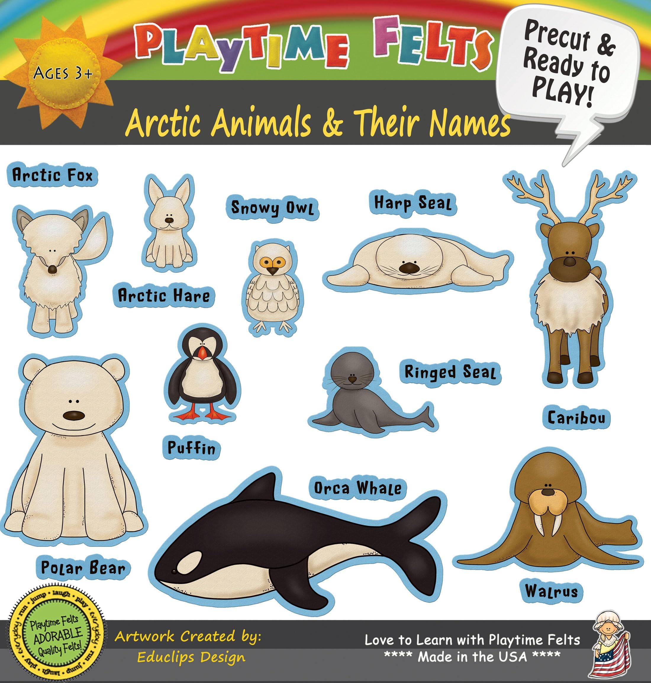 Arctic Animals and Their Names | Felt Board Story Sets for Preschool Classroom | Reusable Felt Board Pieces for Kids