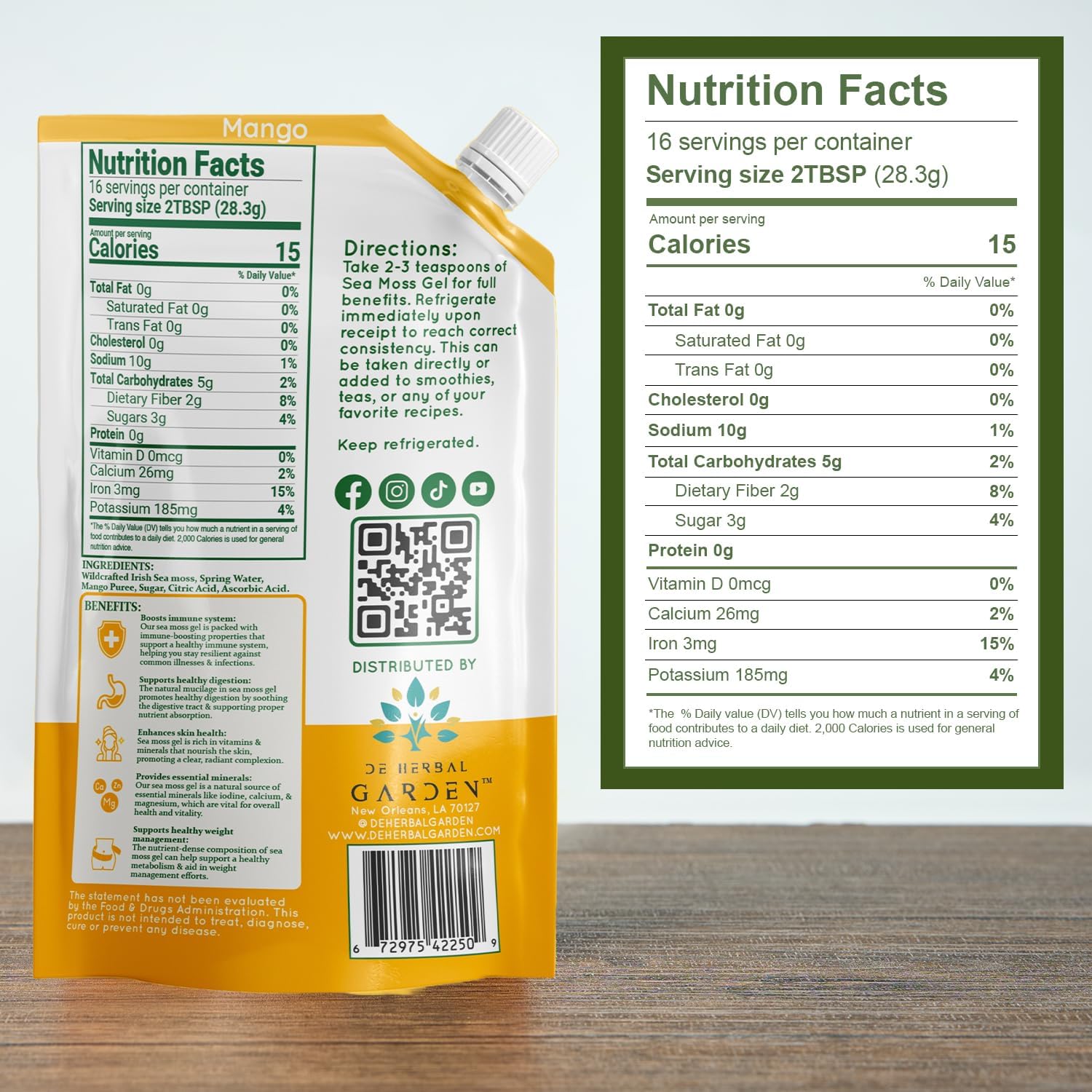 Wildcrafted Irish Mango Sea Moss Gel - Made with Dried Seaweed & Fresh Sea Vegetables, Seamoss - Made in USA