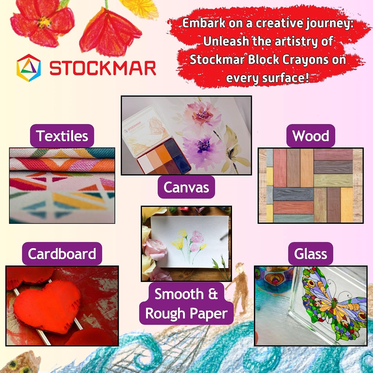 Stockmar Beewax Crayons Set of 8 Blocks, Colors of the World - Skin Tone Crayons, Waldorf Art Supplies, in tin case
