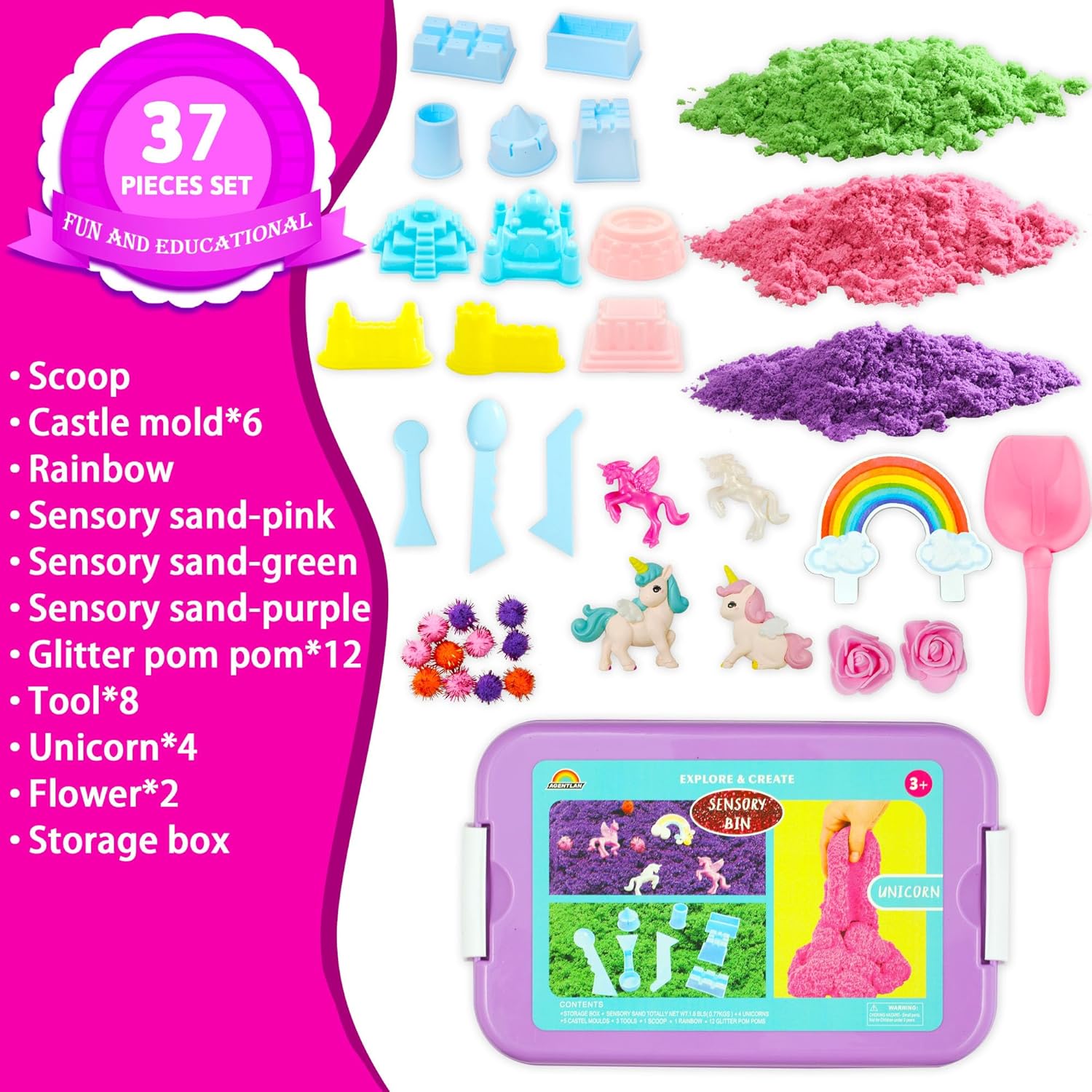 Unicorn Sensory Bin, Unicorn Sensory Toys with Play Sand for Toddlers Boys and Girls, Kids Toys Gift Sand Box for Age 3 4 5 6 7 8 - Image 3