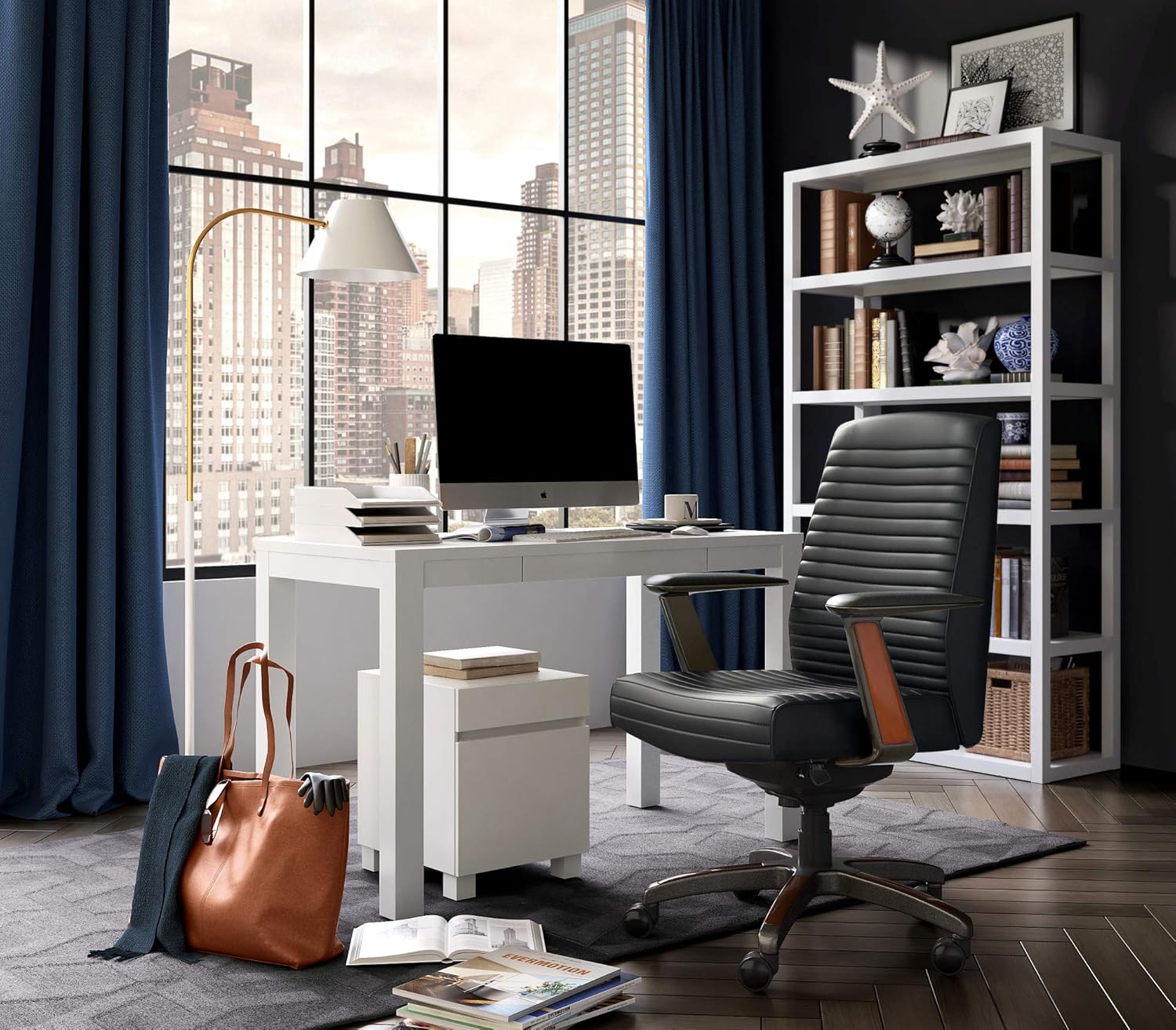 Best Cyber Monday 🔥 La-Z-Boy Emerson Modern Executive Office Chair with Rich Wood Inlay, Ergonomic High-Back Lumbar Support, Bonded Leather, Black