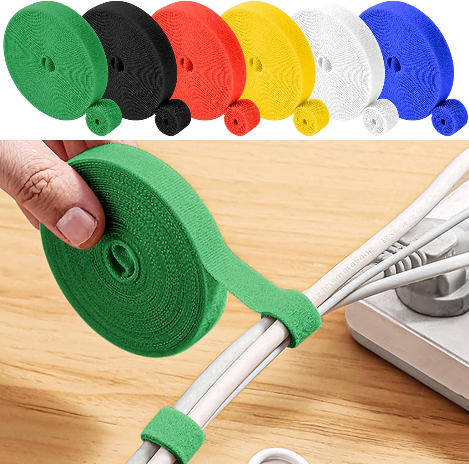 6.5ft x 1 Pack Reusable Cable Ties, Adjustable Cord Straps, Cable Organizer, Cord Wrap and Hook Loop Cords Management, Grey