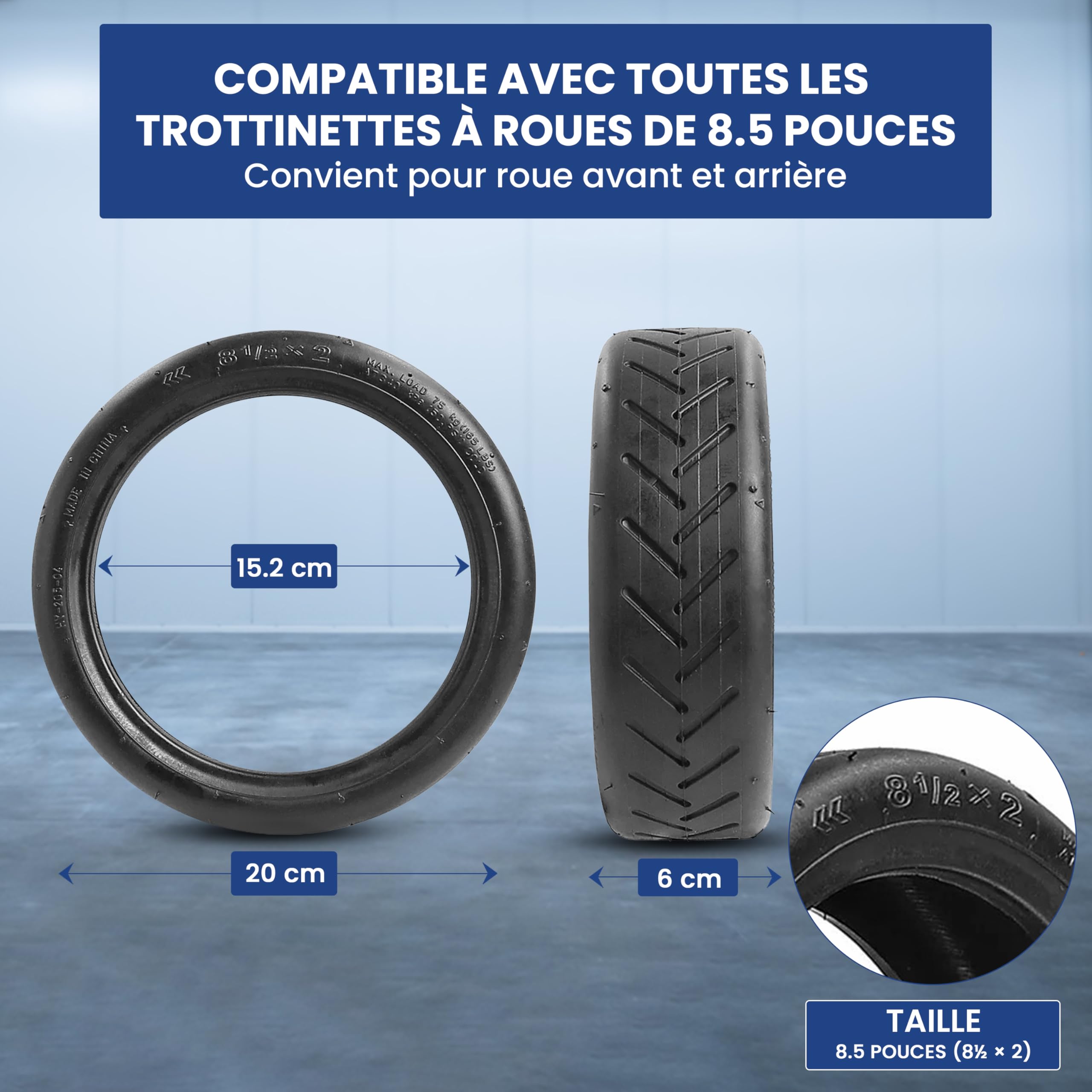 ANSENI Pneu et Chambre à air 8.5 Pouces, Roue 50/75-6.1, Pneu 8 1/2X2 Pour Trottinette Electrique Xiaomi M365/Pro/Pro2/1S/Essential Et Wispeed T855/T850 (2 Pneu+ 2 Chambre à air)