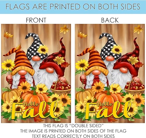 Miniatura 5 de Toland Home Garden 1012627 - Bandera de gnomos con el texto Hello Fall, de doble cara, para decoración de patio, hogar y exteriores, 28 x 40 pulgadas