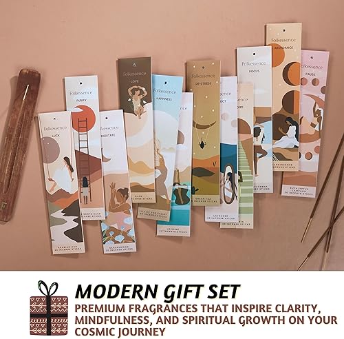 Miniatura 3 de Folkulture Juego de regalo de varillas de incienso, paquete de 12 Insenses (240 varillas), té verde de sándalo, jazmín, incienso, lavanda, rosa,