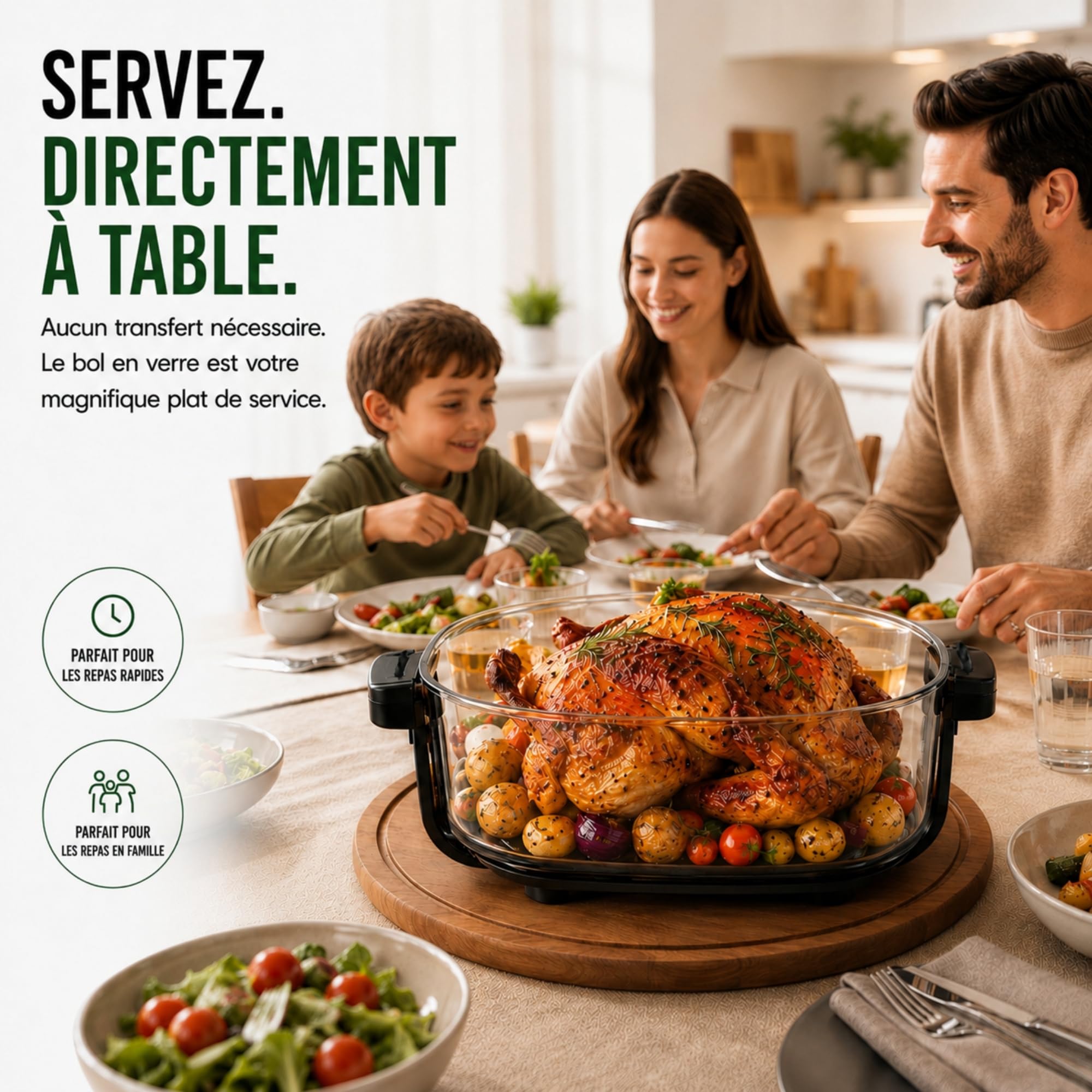 Just Perfecto Friteuse sans Huile Verre 1,5L + 4L Cuve Transparente Noir